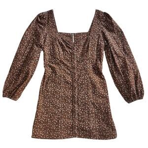 Free People Call Me Cord Mini Dress Floral Puff Sleeve Corduroy Bohemian Boho